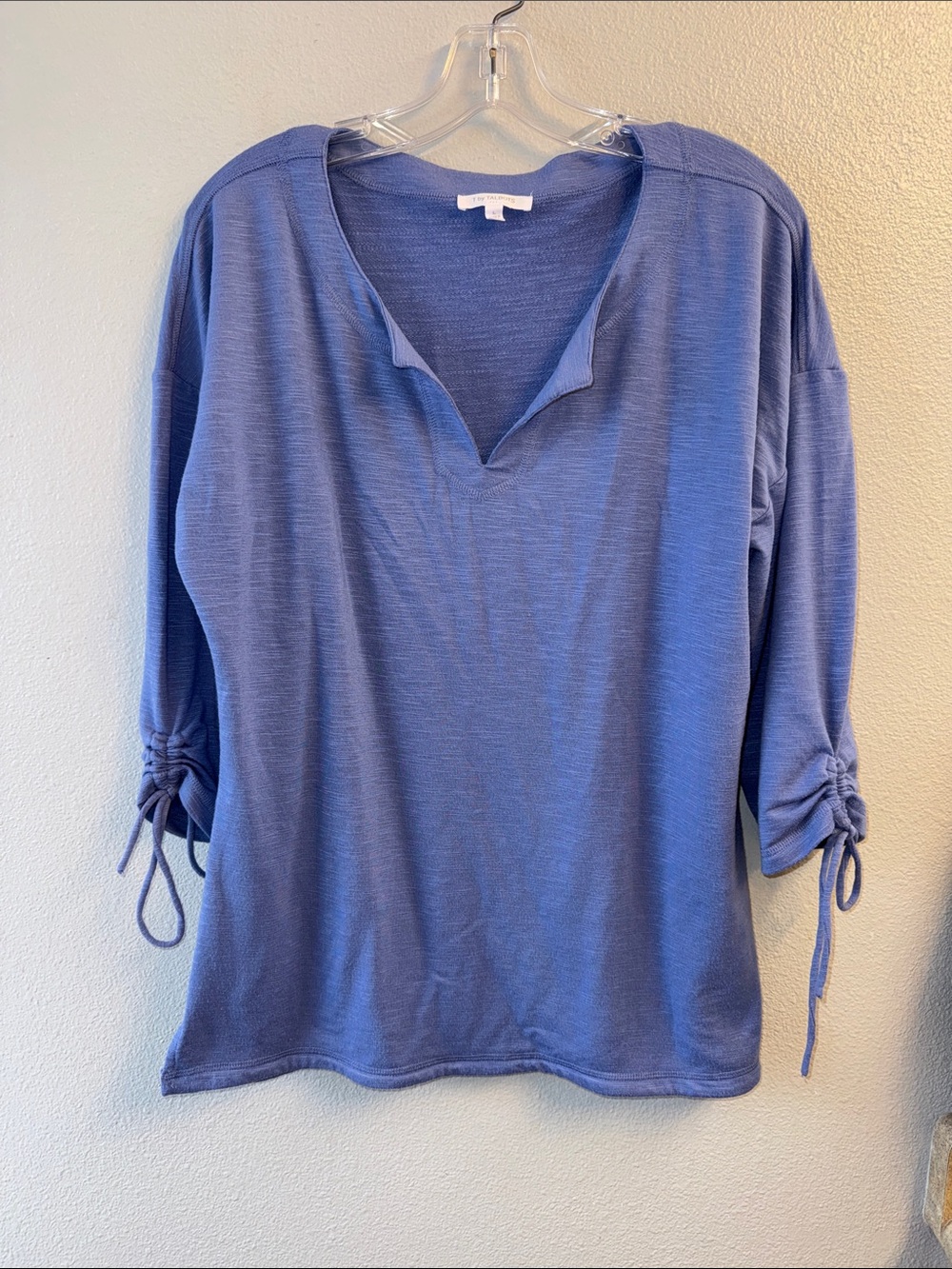 Talbots-Women’s Blue Split-Neck Drawstring Sleeve Top-SZ L